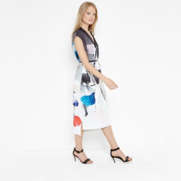Ted Baker London Lysari Floral Artistic Splash Midi Dress Women’s Sz 8 Belt READ - Picture 1 of 9